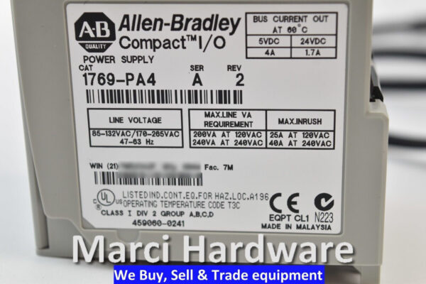 Allen Bradley 1769-PA4 Compact I/O Power Supply 1769-PA4 Ser. A with power Cable